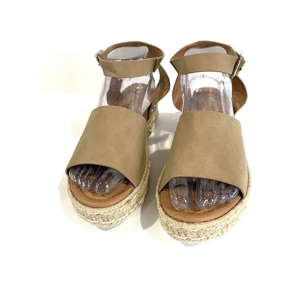 Open Toe‎ Buckle Ankle Strap Espadrilles Tan Size Size 9